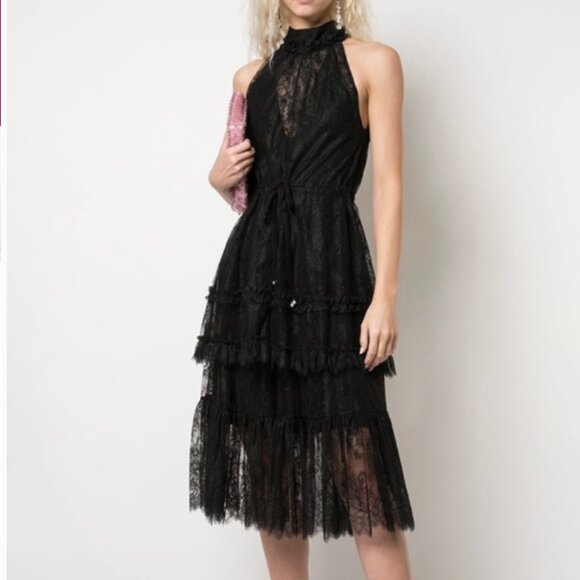 ALEXIS Magdalina Pleated Lace Halter Cocktail Dress In Black Women's Size Large - Picture 1 of 7